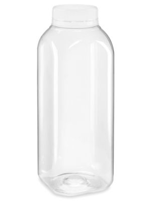 Clear Square Plastic Juice Bottles - 12 oz, White Cap