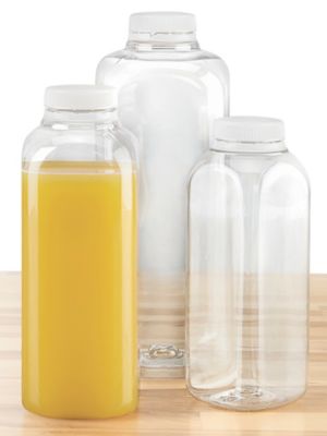 Clear Square Plastic Juice Bottles - 12 oz, White Cap