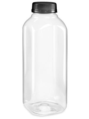 Clear Plastic Juice Bottles Bulk Pack - 16 oz, Black Cap S-21727B