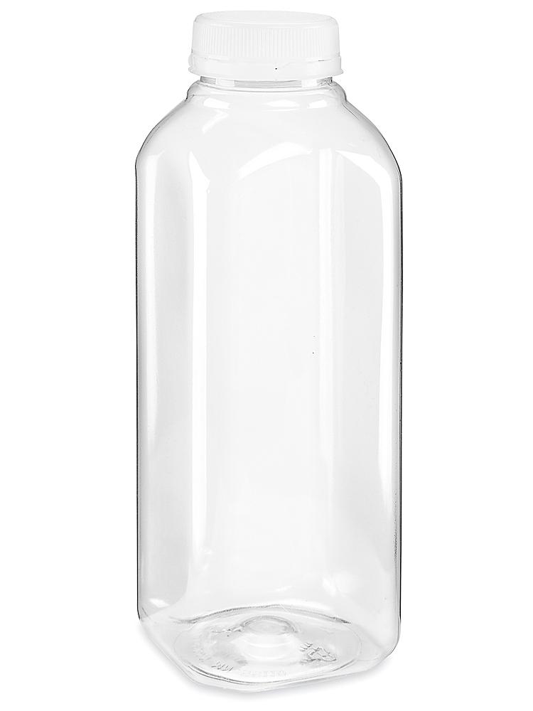 Clear Plastic Juice Bottles - 16 oz, White Cap
