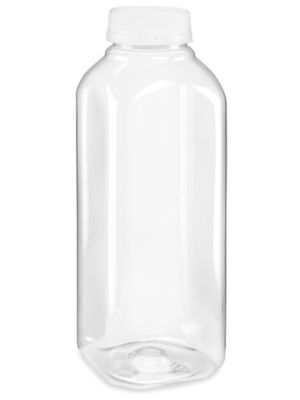 Clear Square Plastic Juice Bottles - 16 oz, White Cap