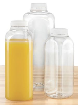 Clear Plastic Juice Bottles - 16 oz, White Cap - ULINE - Case of 24 - S-21727W
