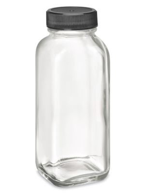 French Square Glass Jars - 4 oz, Black Cap S-21738BL