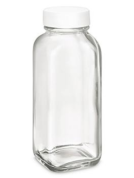 French Square Glass Jars - 4 oz, White Cap S-21738W
