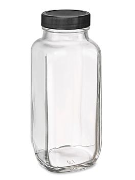 French Square Glass Jars - 8 oz, Black Cap S-21739BL