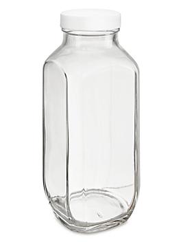 French Square Glass Jars - 16 oz, White Cap S-21740W
