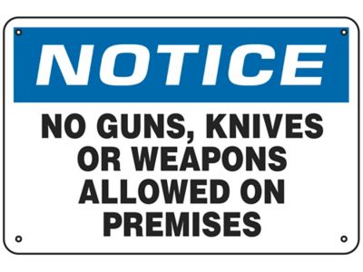 "No Weapons Allowed On Premises" Sign - Aluminum S-21754A
