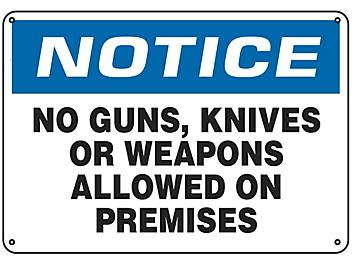 "No Weapons Allowed On Premises" Sign - Plastic S-21754P