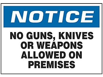 "No Weapons Allowed On Premises" Sign - Vinyl, Adhesive-Backed S-21754V