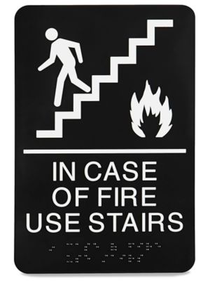 Enseigne d'accès en plastique – « In Case of Fire Use Stairs »