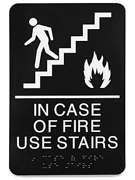 Plastic Access Sign - "In Case Of Fire Use Stairs", Black S-22035BL