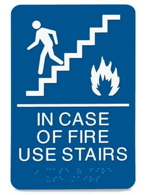 Plastic Access Sign - "In Case Of Fire Use Stairs", Blue S-22035BLU