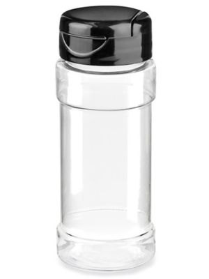 Plastic Spice Jars - 16 oz, Unlined, Black Cap - ULINE - Qty of 24 - S-20598BL
