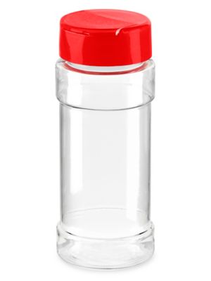 Spice Bottle 2oz (4fl.oz) Clear PET with Sift & Spoon Red Lid / Aluminum  Foil Seal Liner