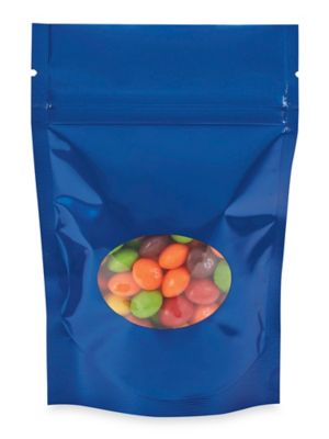 Glossy Stand-Up Barrier Pouches with Window - 4 x 6 x 2", Blue S-22241BLU