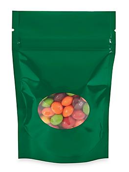 Glossy Stand-Up Barrier Pouches with Window - 4 x 6 x 2", Green S-22241G
