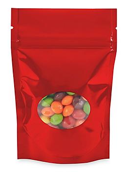 Glossy Stand-Up Barrier Pouches with Window - 4 x 6 x 2", Red S-22241R