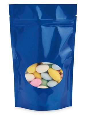 Glossy Stand-Up Barrier Pouches with Window - 5 x 8 x 2 1/2", Blue S-22242BLU
