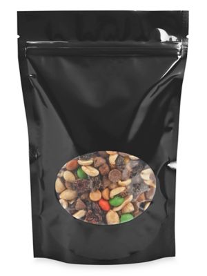 Glossy Stand-Up Barrier Pouches with Window - 6 x 9 x 3", Black S-22243BL