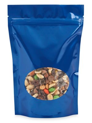 Glossy Stand-Up Barrier Pouches with Window - 6 x 9 x 3", Blue S-22243BLU