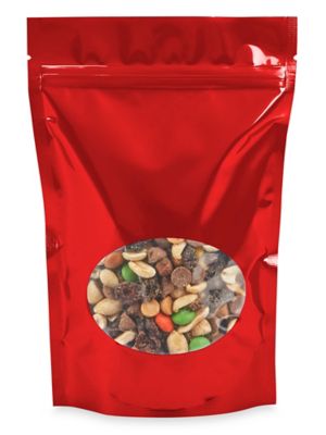 Glossy Stand-Up Barrier Pouches with Window - 6 x 9 x 3", Red S-22243R