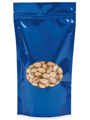 Glossy Stand-Up Barrier Pouches with Window - 6 x 11 x 3", Blue S-22244BLU