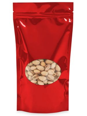 Glossy Stand-Up Barrier Pouches with Window - 6 x 11 x 3", Red S-22244R