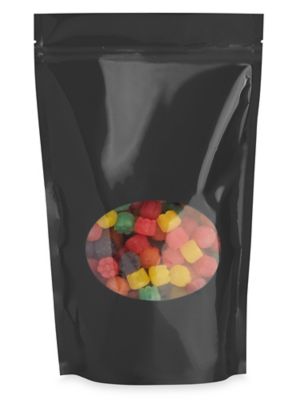 Glossy Stand-Up Barrier Pouches with Window - 7 x 11 1/2 x 4", Black S-22245BL