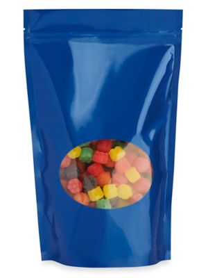 Glossy Stand-Up Barrier Pouches with Window - 7 x 11 1/2 x 4", Blue S-22245BLU