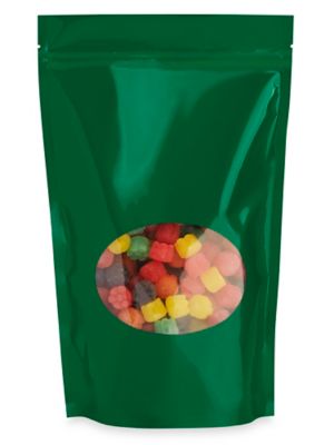 Glossy Stand-Up Barrier Pouches with Window - 7 x 11 1/2 x 4", Green S-22245G