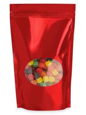 Glossy Stand-Up Barrier Pouches with Window - 7 x 11 1/2 x 4", Red S-22245R