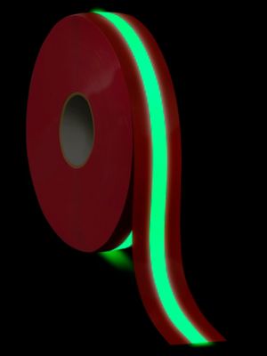 Mighty Line&reg; Deluxe Center Stripe Safety Tape - 2" x 100', Red/Glow S-22295R