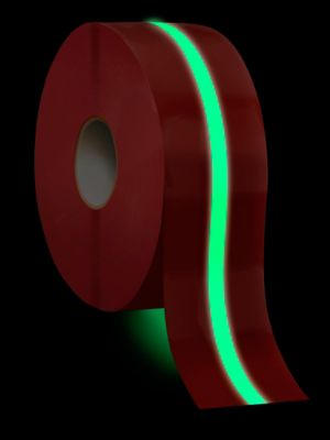 Mighty Line&reg; Deluxe Center Stripe Safety Tape - 4" x 100', Red/Glow S-22296R