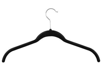 Black Flocked Velvet Slim Line Pants Hangers with Clips, Black