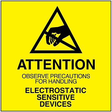 Static Warning Labels - "Attention…Electrostatic Sensitive Devices", 2 x 2"