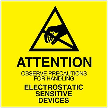 Etiquetas Adhesivas Antiestáticas de Advertencia - "Attention…Electrostatic Sensitive Devices", 2 x 2" S-2245