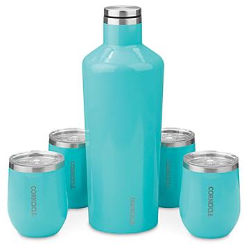 Corkcicle&reg; 60 oz Canteen and Stemless Wine Glass Set - Turquoise S-22627T