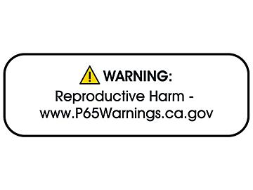 California Prop 65 Labels - "Warning: Reproductive Harm", 1 1/2 x 1/2"