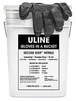Uline Secure Grip<sup>&trade;</sup> Nitrile Gloves in a Bucket
