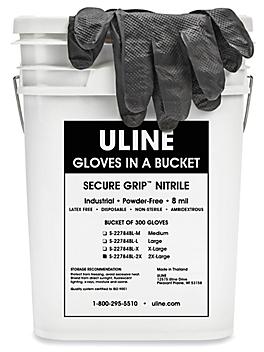 Uline Secure Grip&trade; Nitrile Gloves in a Bucket - Black, 2XL S-22784BL-2X