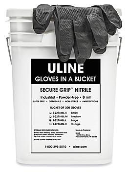 Uline Secure Grip&trade; Nitrile Gloves in a Bucket - Black, Large S-22784BL-L