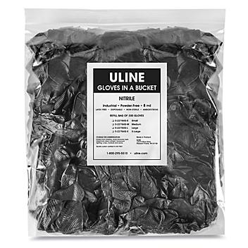 Uline Secure Grip<sup>&trade;</sup> Nitrile Gloves in a Bucket Refill Bag