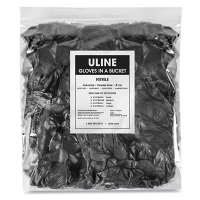  Uline Secure Grip<sup>&trade;</sup> Nitrile Gloves in a Bucket Refill Bag
