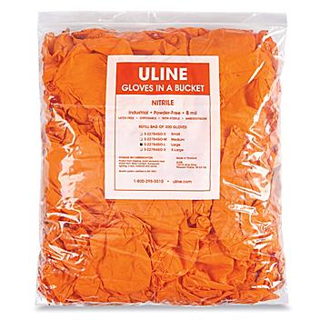 Uline Secure Grip&trade; Nitrile Gloves in a Bucket Refill Bag - Orange, Large S-22784GO-L