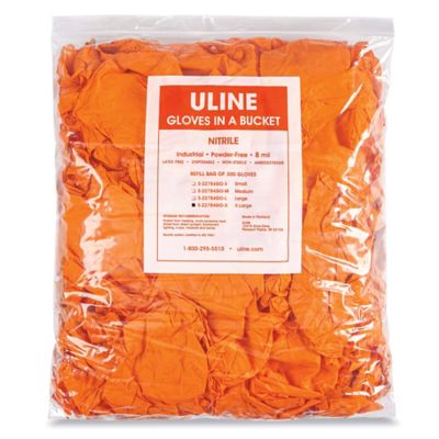 Uline Secure Grip™ Nitrile Gloves in a Bucket Refill Bag - Orange, XL