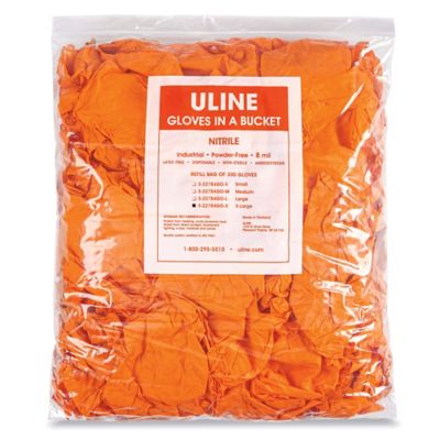Uline Secure Grip&trade; Nitrile Gloves in a Bucket Refill Bag - Orange, XL S-22784GO-X