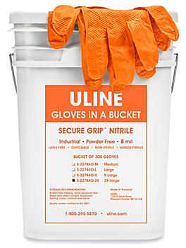 Uline Secure Grip&trade; Nitrile Gloves in a Bucket - Orange, 2XL S-22784O-2X