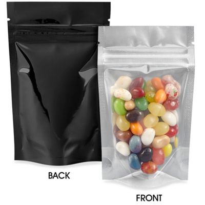Glossy Stand-Up Barrier Pouches - 3 1/8 x 5 1/8 x 2", Black Back S-22818BLB