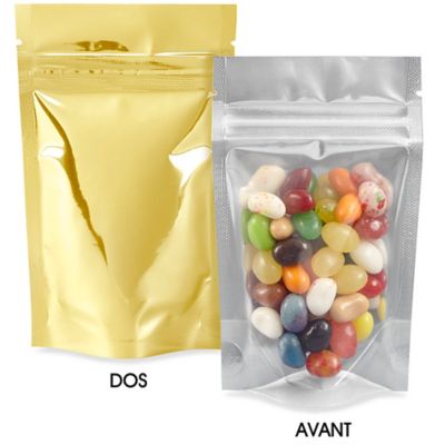 Glossy Stand-Up Barrier Pouches - 3 1/8 x 5 1/8 x 2", Gold Back S-22818GLDB