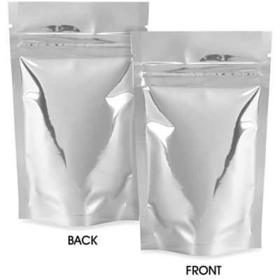 Glossy Stand-Up Barrier Pouches - 3 1/8 x 5 1/8 x 2", Silver S-22818SIL